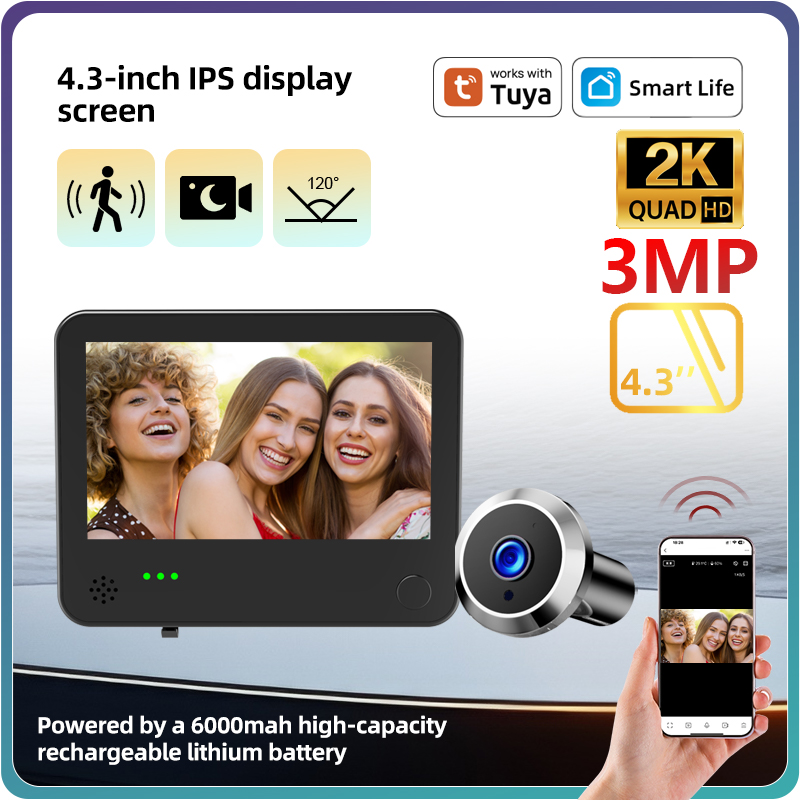 Smart Home Battery Camera - Danmini 4,3 inch 2K Smart Life