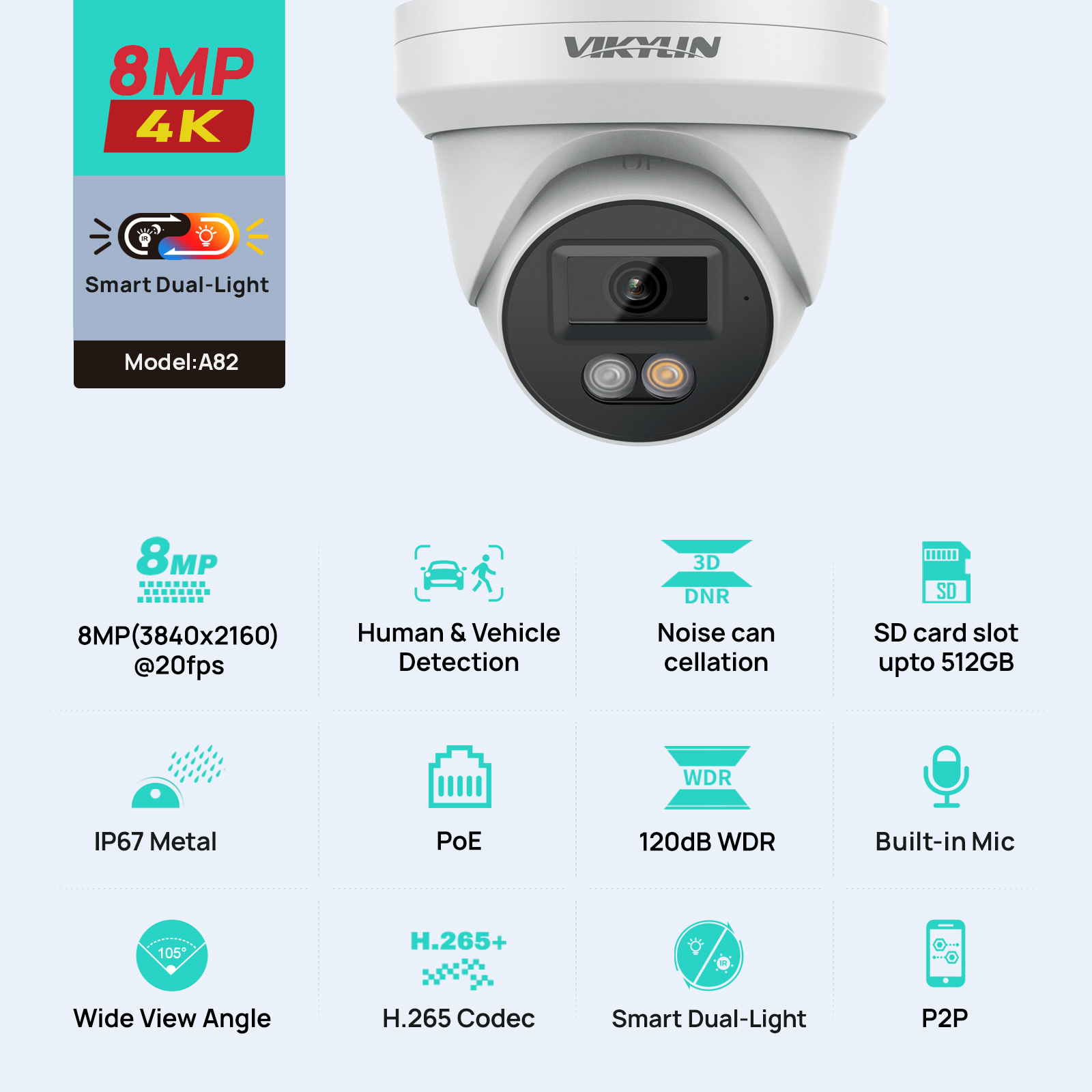 Smart Home Or Smart Home - VIKYLIN 8MP 4K IP-beveiligingscamera Smart Dual