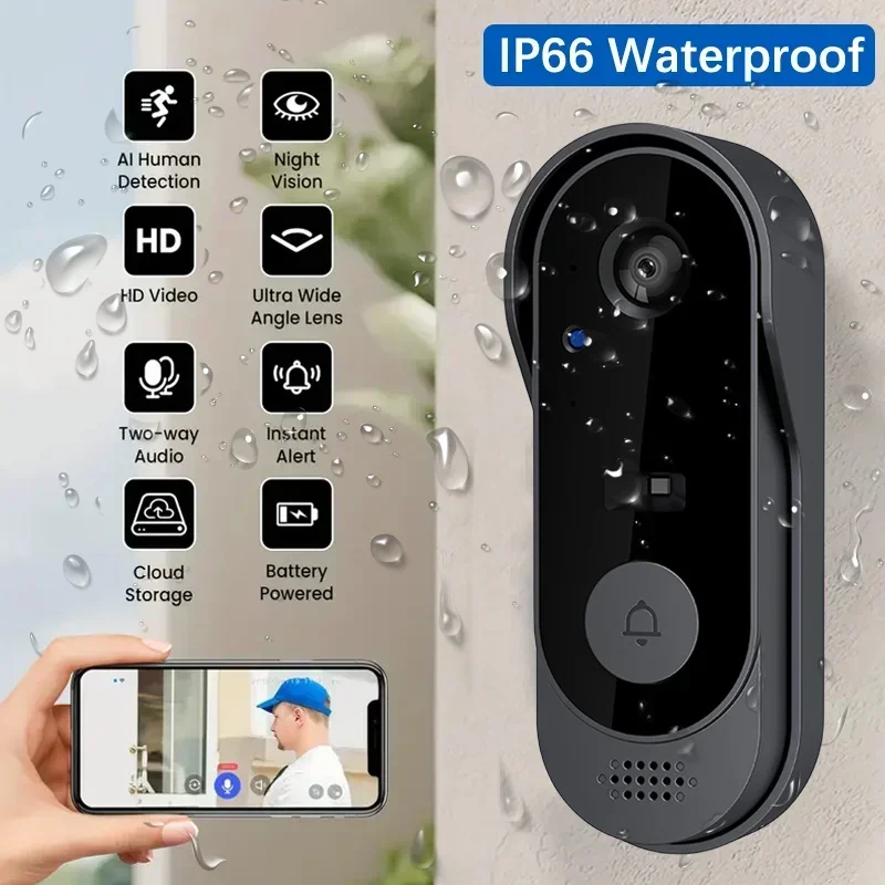 Smart Home Battery Camera - Video HD draadloze waterdichte deurbelcamera, nachtzicht