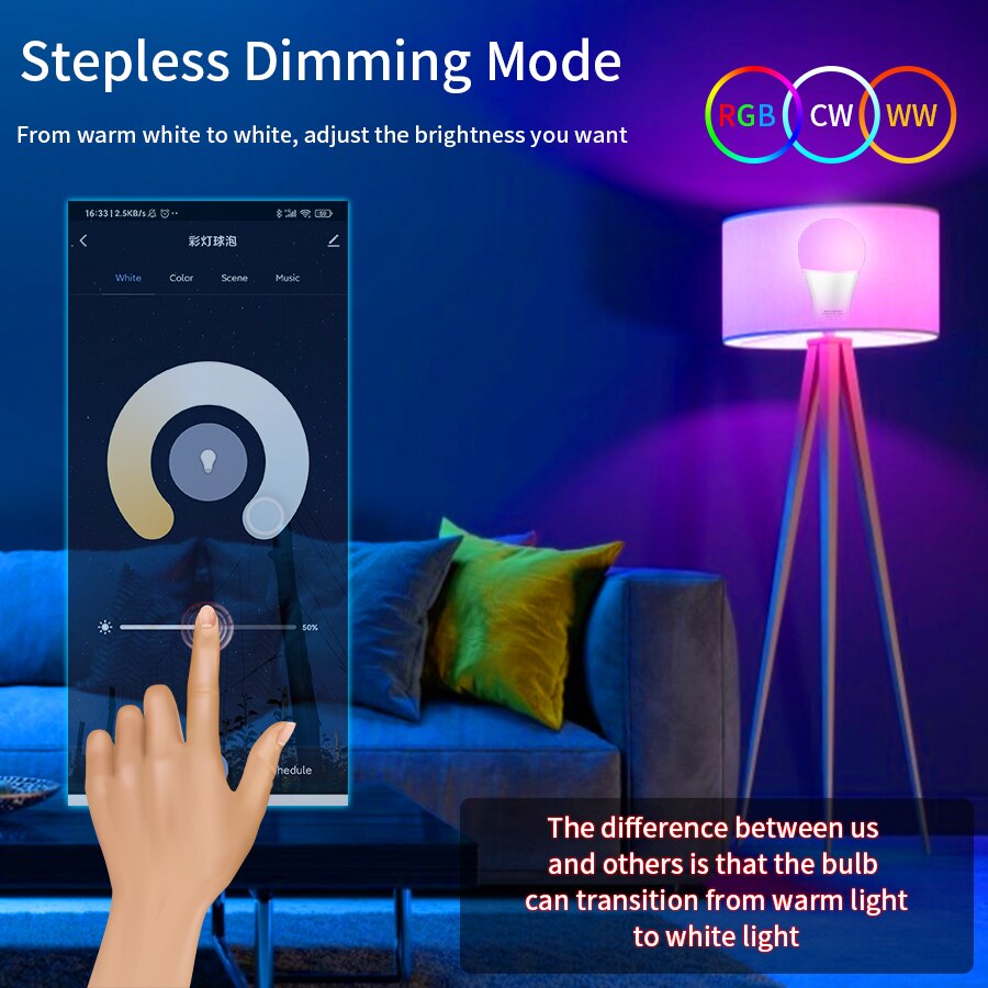 E27 WiFi Smart LED-lamp RGBCW  - Voice Control Light Bulb recensie en prijs