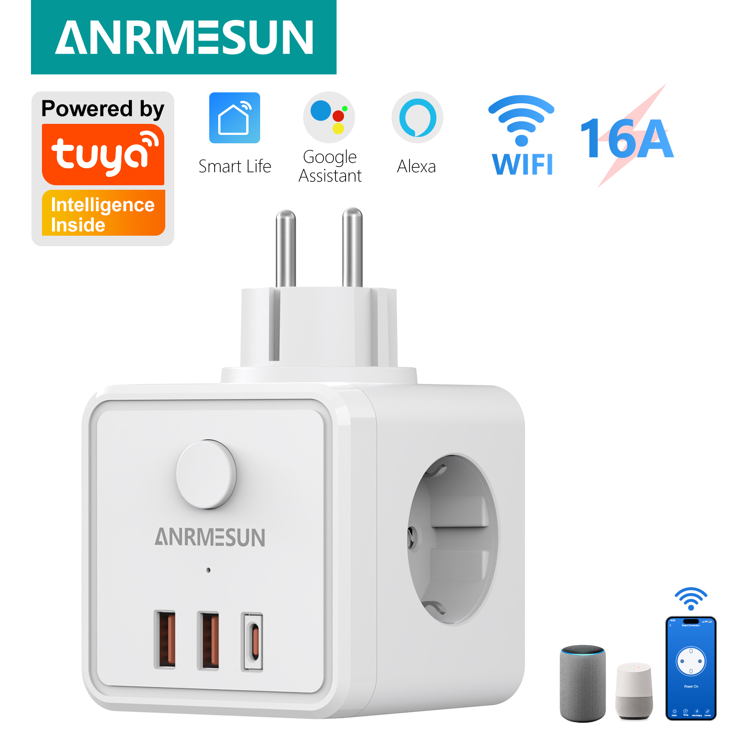 3 EU-stekkers, 2 USB-A, 1 Type - Smart Home Utilities recensie en prijs