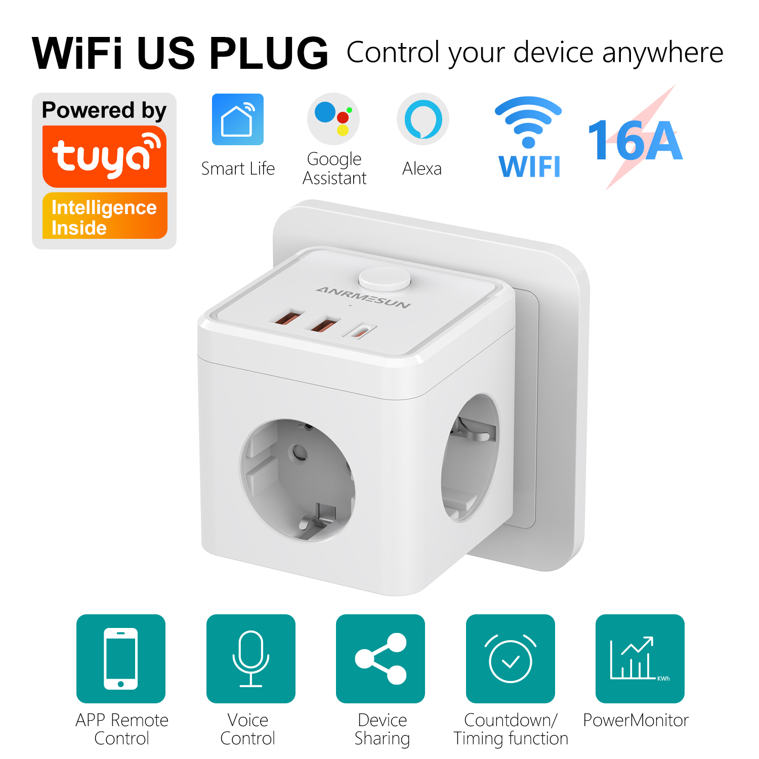 3 EU-stekkers, 2 USB-A, 1 Type - Smart Home Utilities recensie en prijs